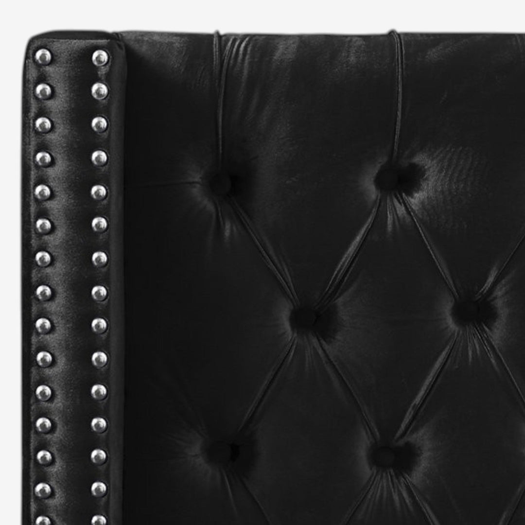 Suzon Black Velvet Upholstered Platform Bed Frame With Button-Tufted Headboard