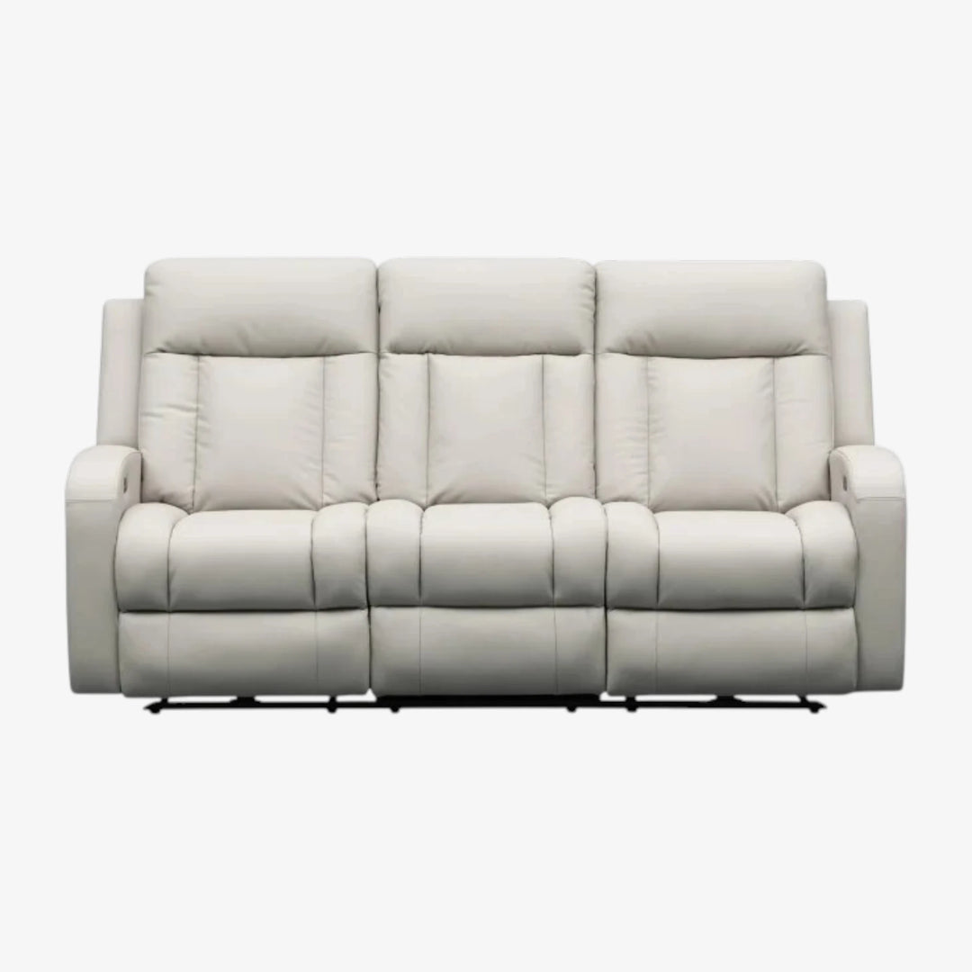 Sudex Beige Power Recliner Sofa in Top Grain Leather