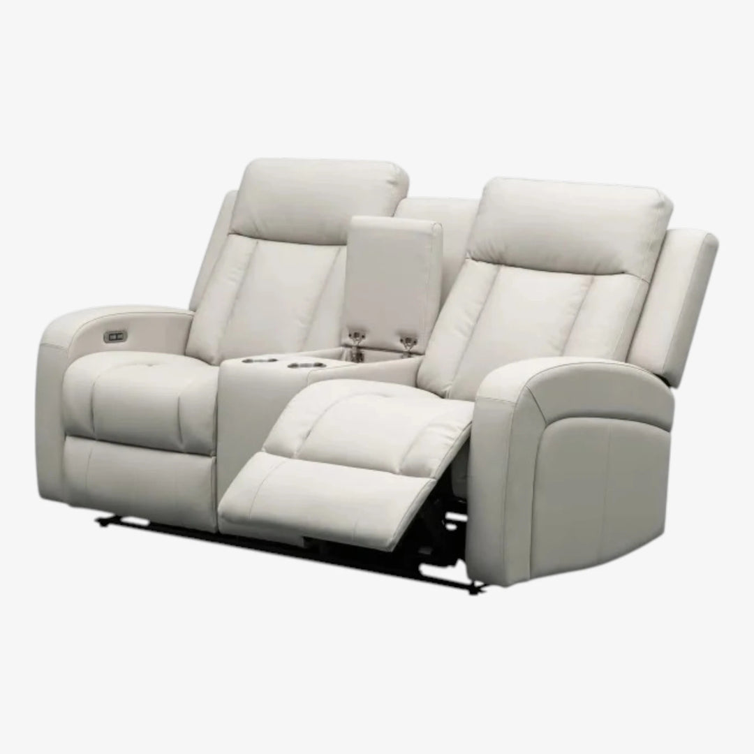 Sudex Beige Power Recliner Loveseat in Top Grain Leather