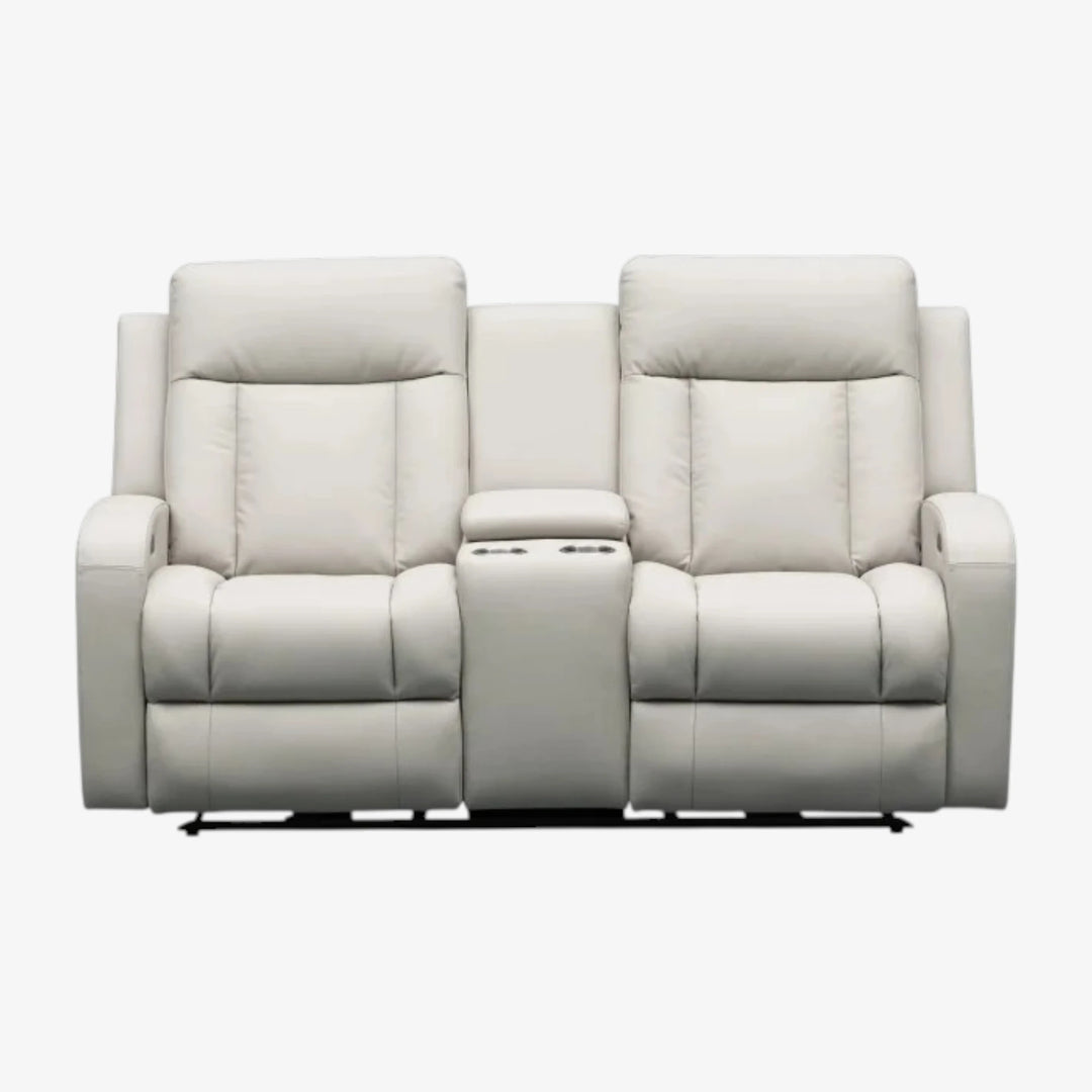 Sudex Beige Power Recliner Loveseat in Top Grain Leather
