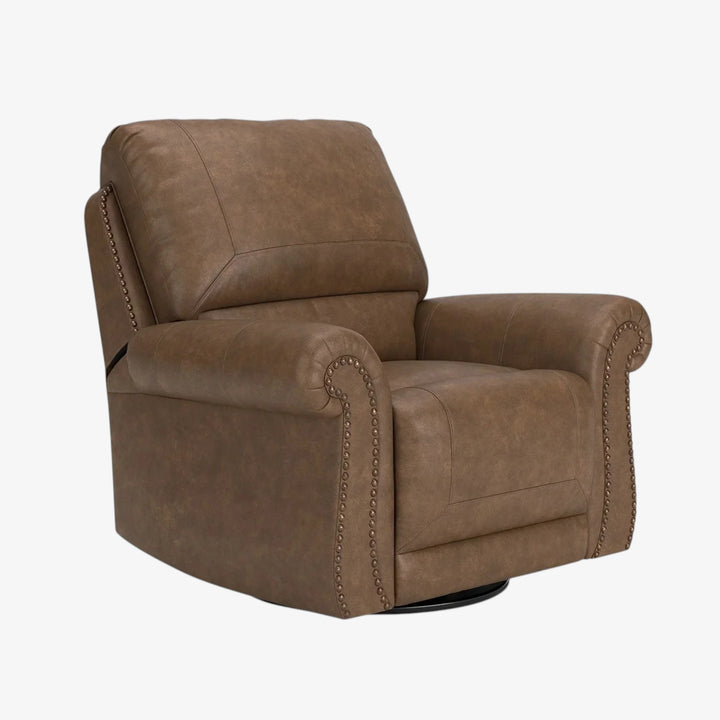 PC5590261 Chasemore Swivel Glider Recliner Chair In Faux Leather Upholstery - Earth | Signature Design By Ashley