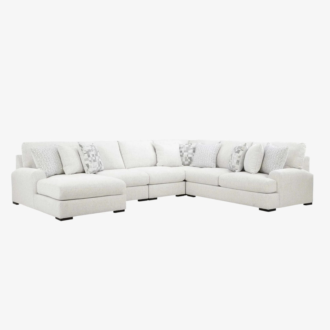Misty-lakes 5-piece Fabric Upholstered Sectional Sofa With Chaise - Chalk | Signature Design By Ashley
