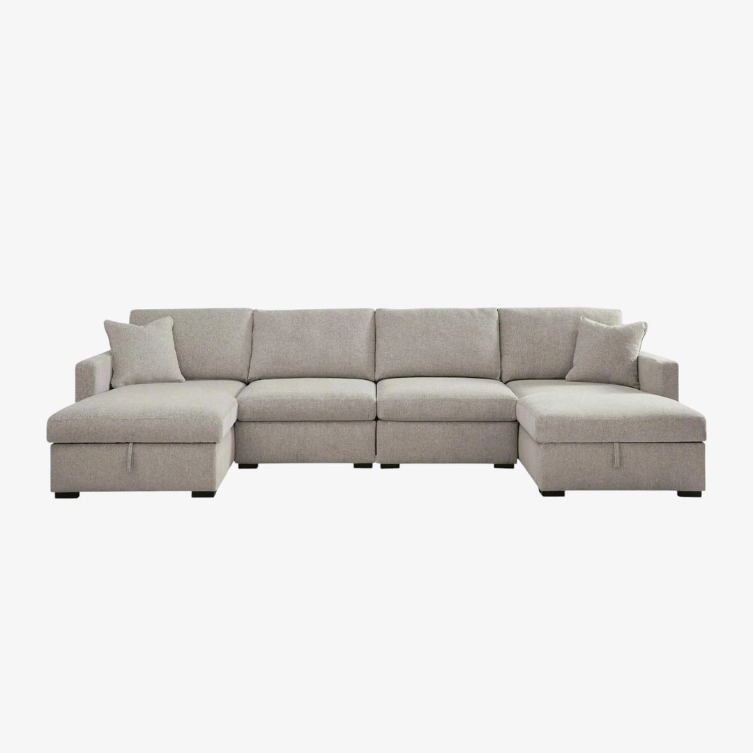 68605S62 Modmax Luxe 4-Piece Fabric Upholstered Sectional Sofa With Dual Storage Chaise - Flint | Benchcraft By Ashley