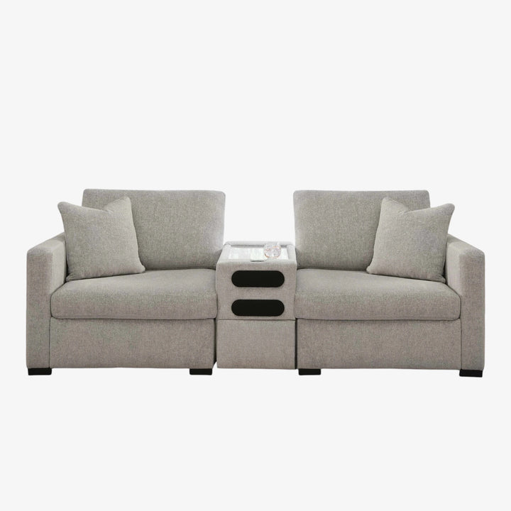68605S10 Modmax Luxe 3-Piece Fabric Upholstered Sectional Loveseat With Audio System Console - Flint | Benchcraft By Ashley