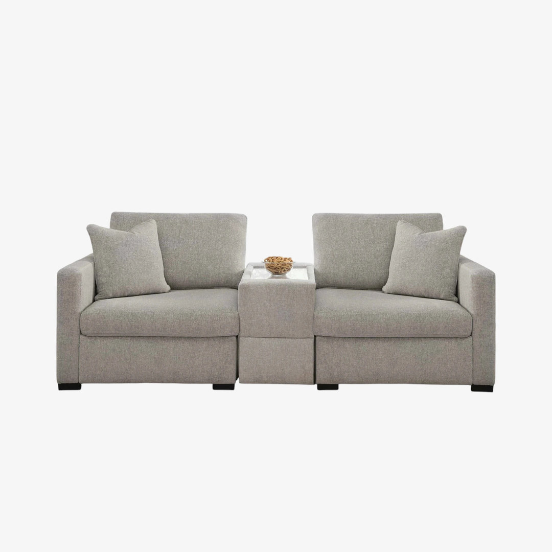 68605S3 Modmax Luxe 3-Piece Fabric Upholstered Sectional Loveseat With Storage Console - Flint | Benchcraft By Ashley