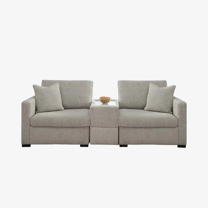 68605S3 Modmax Luxe 3-Piece Fabric Upholstered Sectional Loveseat With Storage Console - Flint | Benchcraft By Ashley