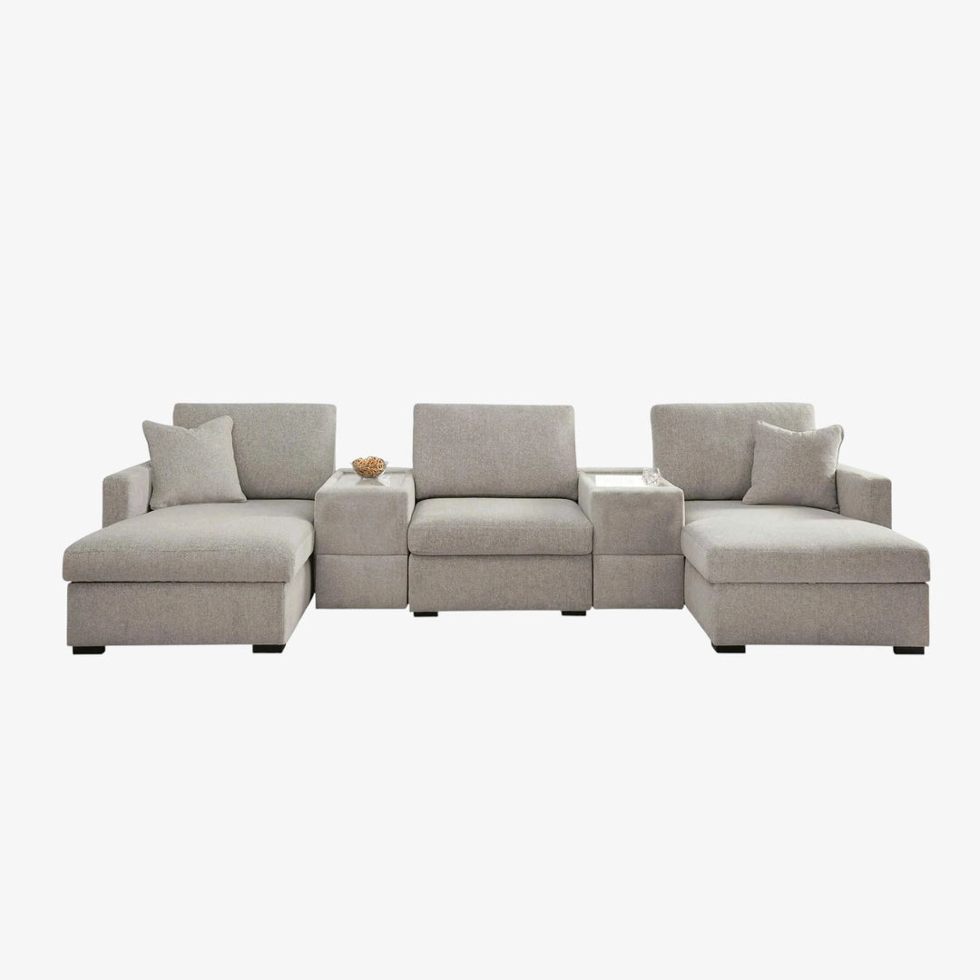 68605S38 Modmax Luxe 5-Piece Fabric Upholstered Sectional Sofa With Dual Chaise &amp; Storage Console - Flint | Benchcraft By Ashley
