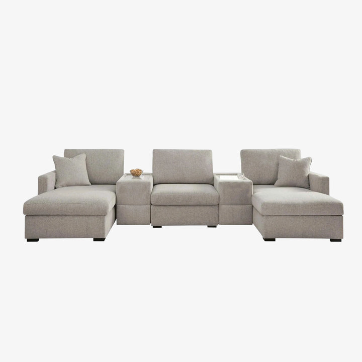 68605S38 Modmax Luxe 5-Piece Fabric Upholstered Sectional Sofa With Dual Chaise &amp; Storage Console - Flint | Benchcraft By Ashley