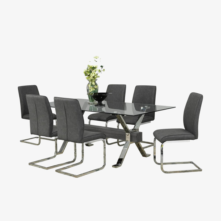 Surrey 7-Piece Grey Dining Table Set With Glass Tabletop