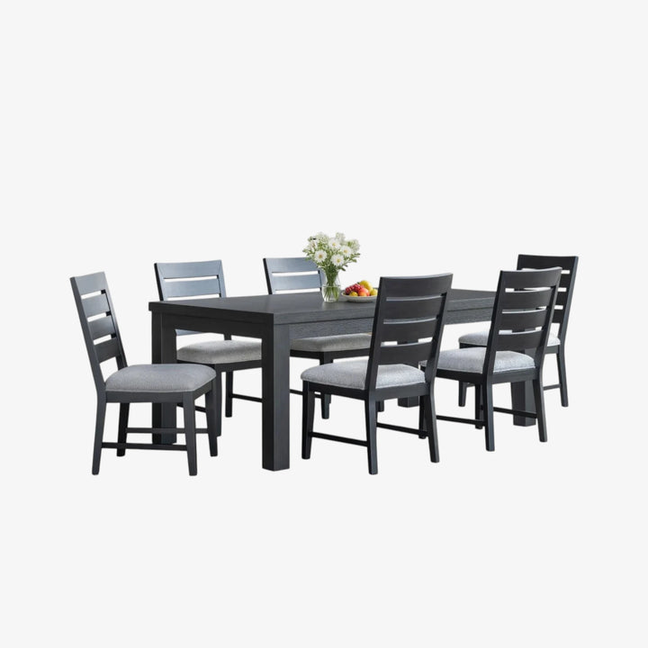 Cassa 7-Piece Black Dining Table Set With Extension Leaf