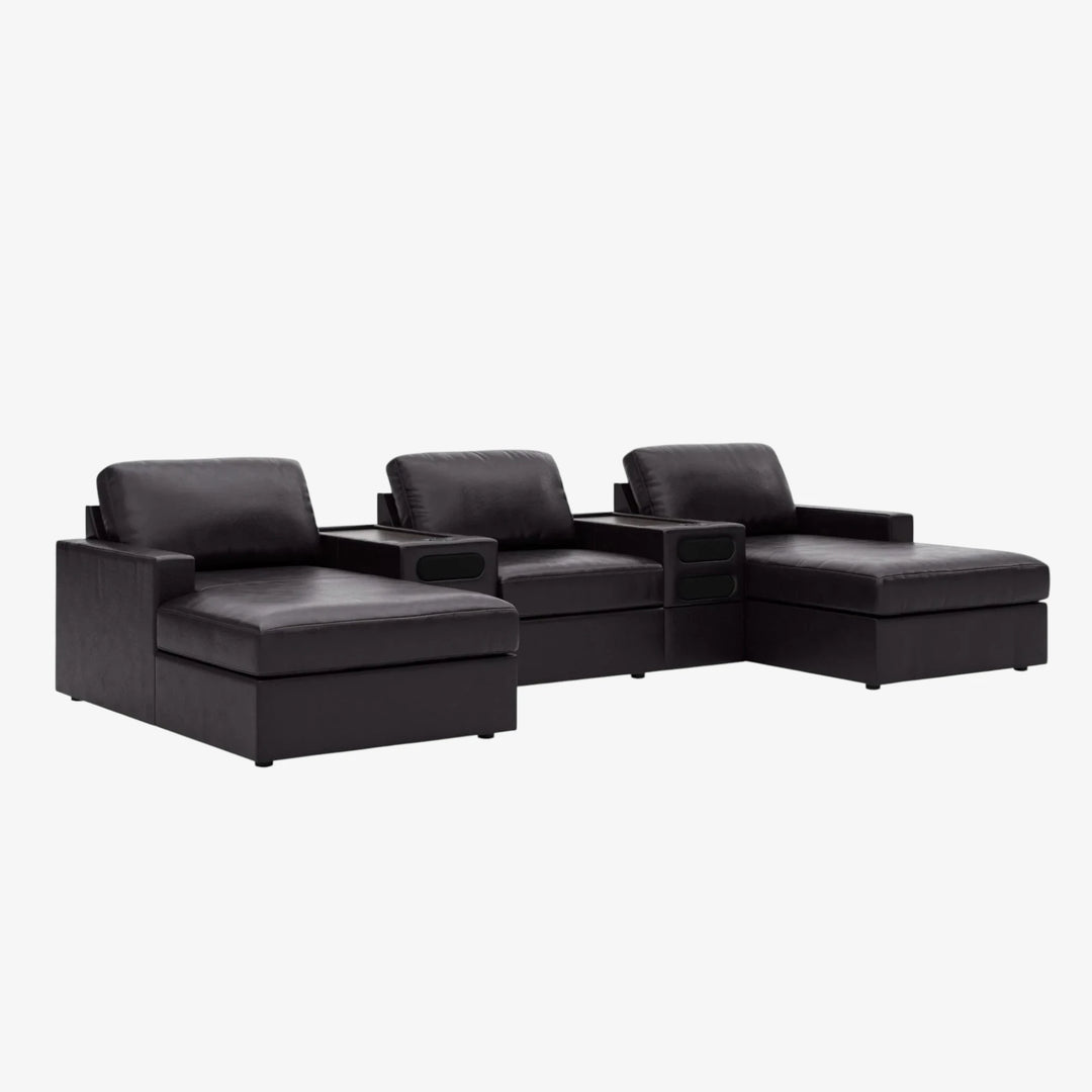 74305S49 Modmax II 5-piece Leather Upholstered Sectional Sofa With Dual Chaise &amp; Audio Console - Black | Signature Design By Ashley