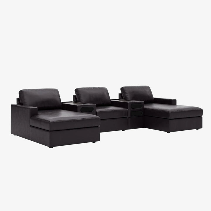 74305S49 Modmax II 5-piece Leather Upholstered Sectional Sofa With Dual Chaise &amp; Audio Console - Black | Signature Design By Ashley