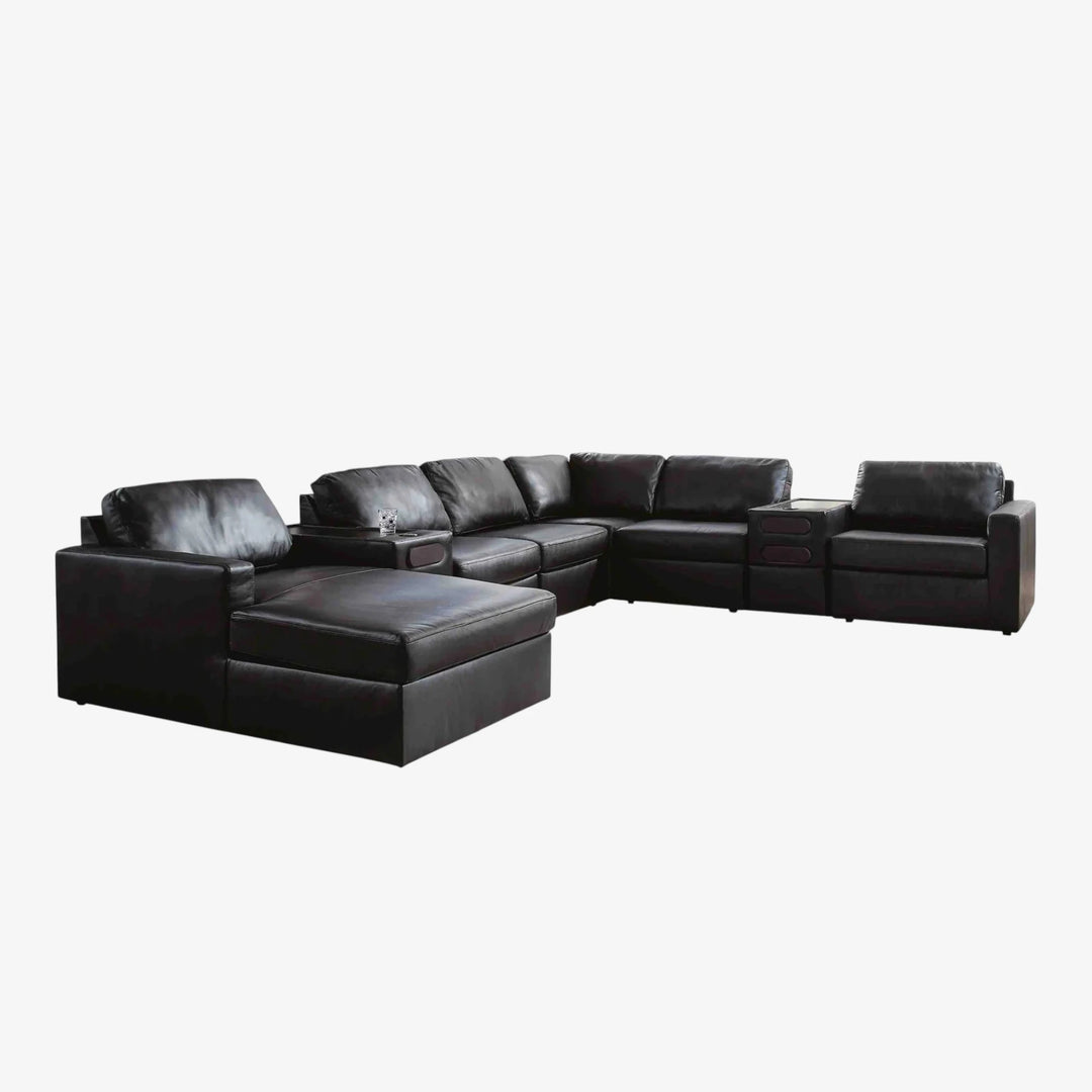 Modmax II 8-Piece Leather Upholstered Sectional Sofa With Corner Chaise &amp; Audio Console - Oyster | Signature Design By Ashley