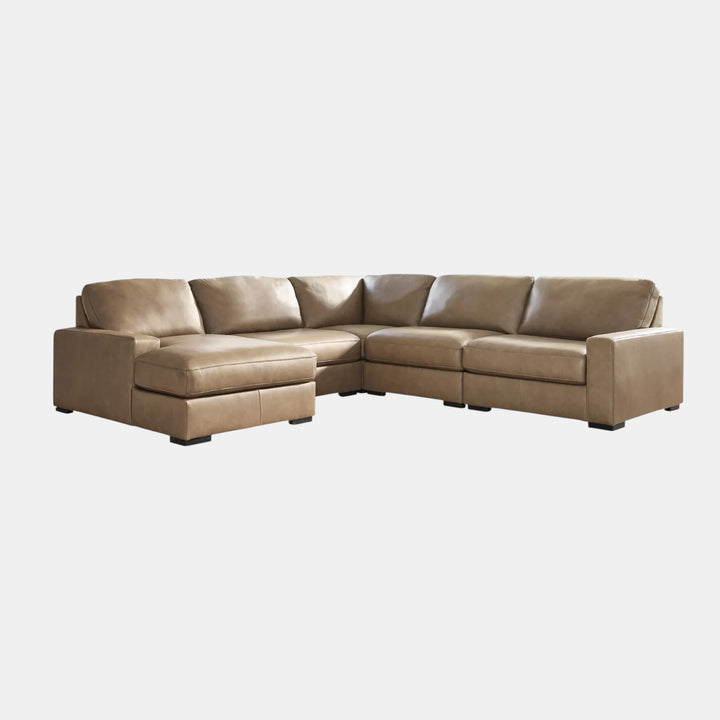 Veronella 5-Piece Leather Sectional Sofa With Chaise Lounge - Sahara | Benchcraft By Ashley