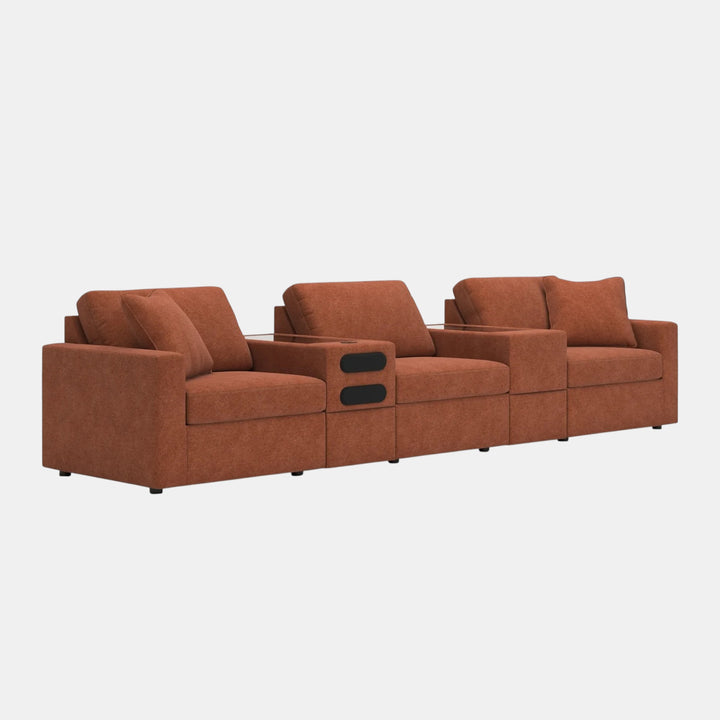 92102S64 Modmax 5-Piece Fabric Modular Sofa With Storage &amp; Audio System Console - Spice | Signature Design By Ashley