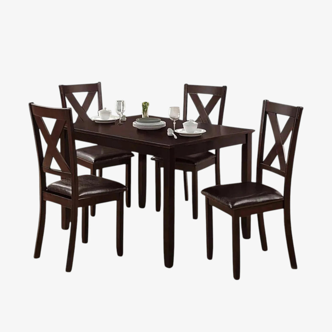 Chisley Espresso 5-Piece Dining Table Set With PU Upholstered Chairs