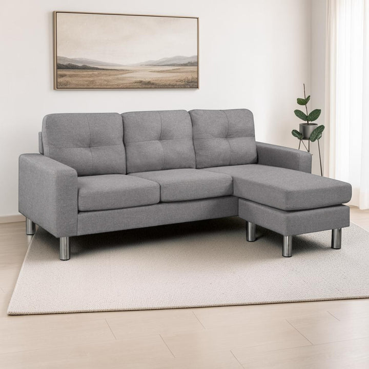 Domaro Fabric Upholstered Sectional Sofa With Reversible Chaise Lounge - Light Grey
