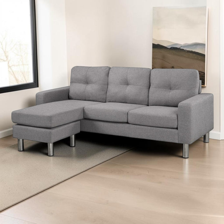 Domaro Fabric Upholstered Sectional Sofa With Reversible Chaise Lounge - Light Grey