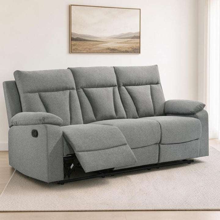 Minsa Grey Manual Recliner Sofa In Fabric Upholstery