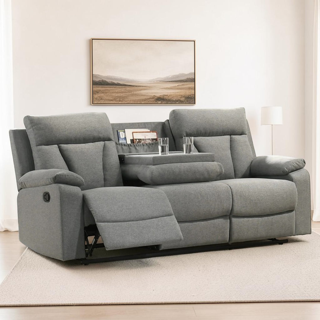 Minsa Grey Manual Recliner Sofa In Fabric Upholstery