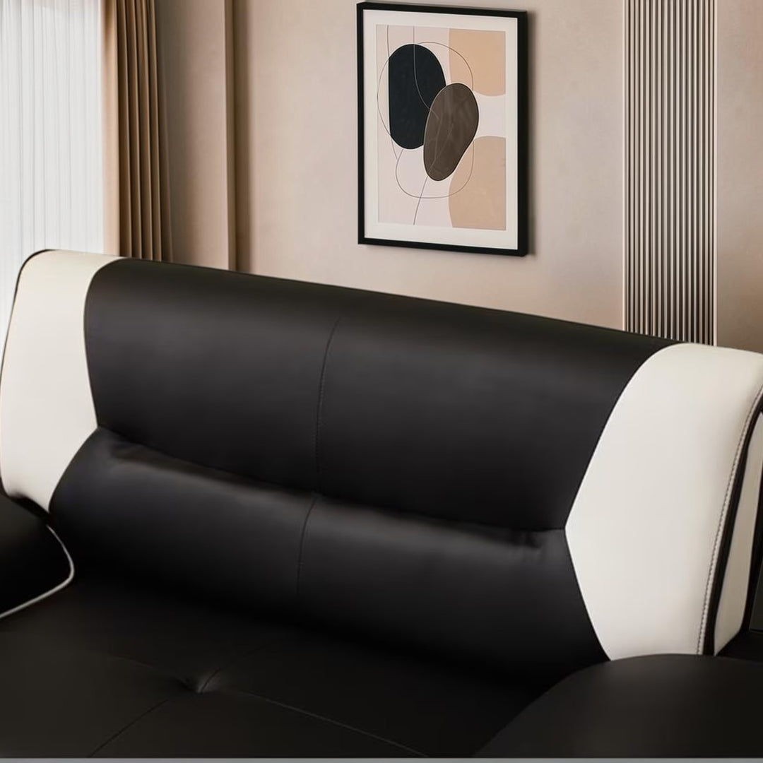 Munic Black &amp; White 3-Piece Sofa Set In Faux Leather Upholstery