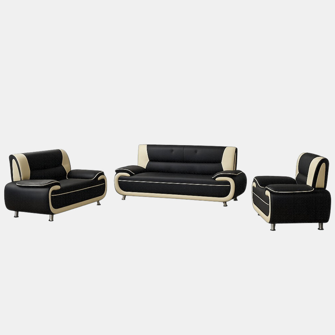 Munic Black &amp; White 3-Piece Sofa Set In Faux Leather Upholstery