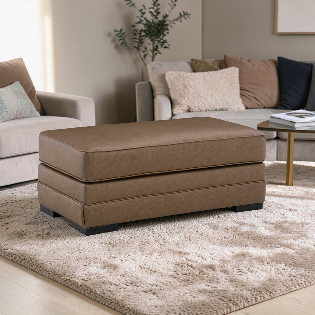 7490914 VillaCourt Accent Ottoman In Leather Upholstery - Caramel | Benchcraft By Ashley