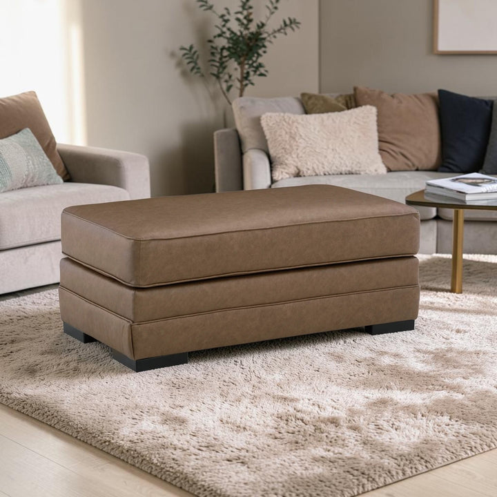 7490914 VillaCourt Accent Ottoman In Leather Upholstery - Caramel | Benchcraft By Ashley