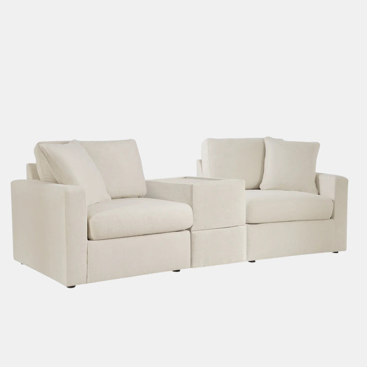 92103S3 Modmax 3-Piece Fabric Modular Loveseat With Storage Console - Oyster | Signature Design By Ashley