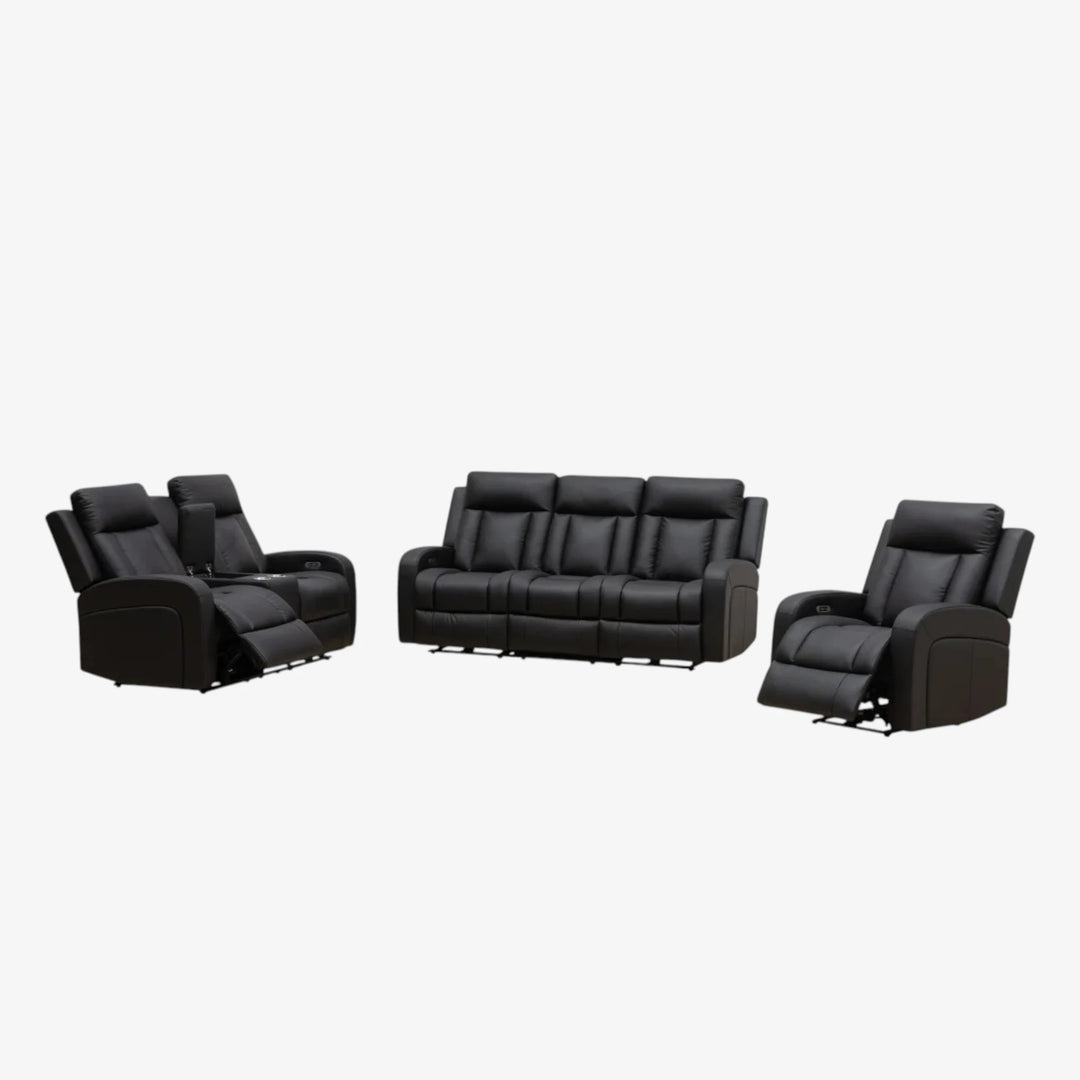 Gary 3-Piece Black Power Recliner Set in Top Grain Leather