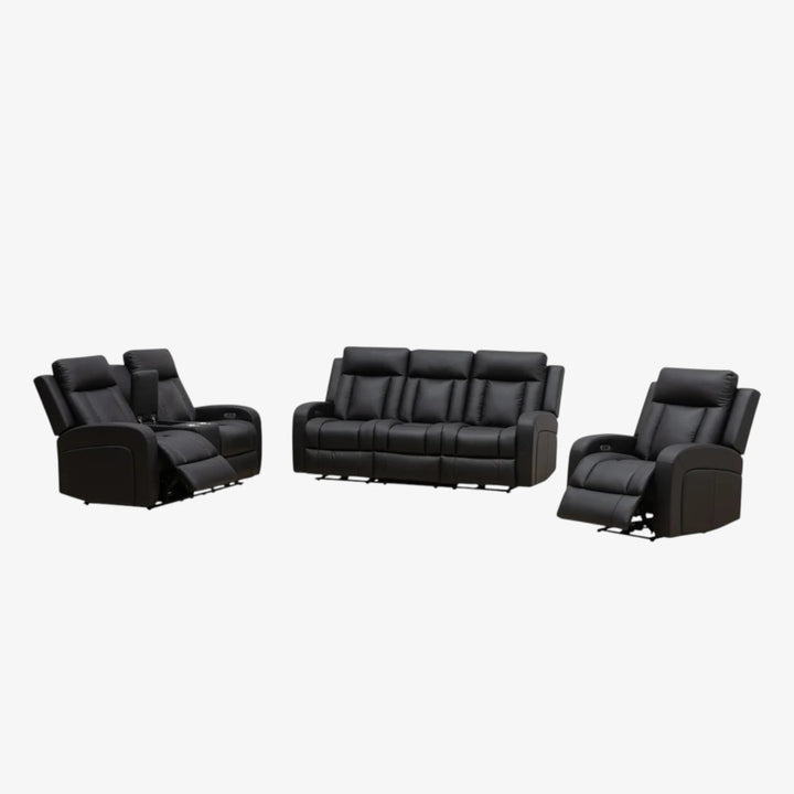Gary 3-Piece Black Power Recliner Set in Top Grain Leather