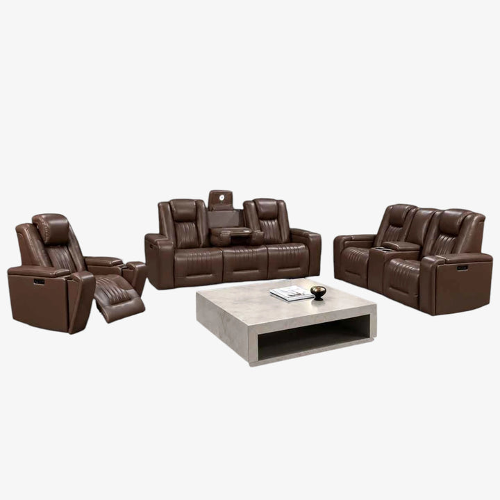Vogue 3-Piece Power Recliner Set In Leathaire Upholstery - Chocolate