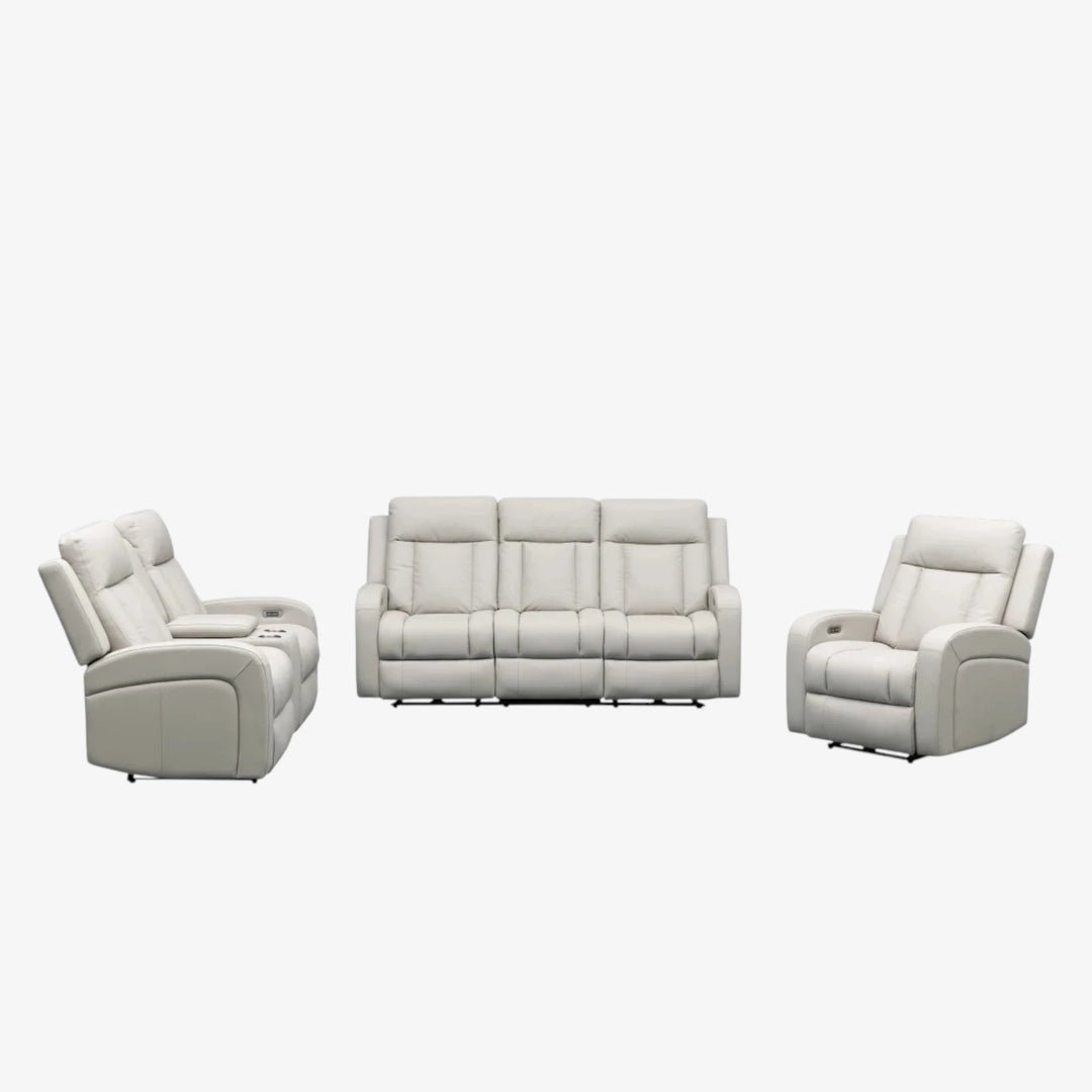 Sudex 3-Piece Beige Power Recliner Set in Top Grain Leather