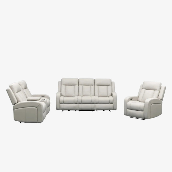 Sudex 3-Piece Beige Power Recliner Set in Top Grain Leather