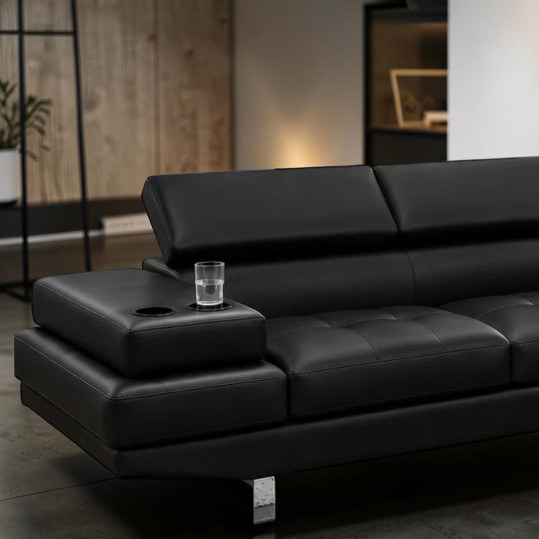 Grayson 3-Seater Sectional Sofa In Leathaire Upholstery - Black | Available in LHF/ RHF Configuration