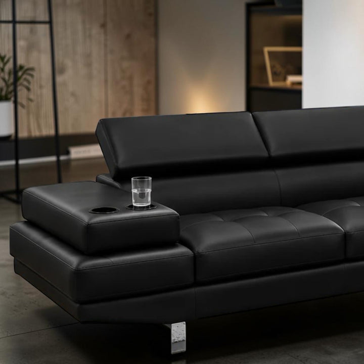 Grayson 3-Seater Sectional Sofa In Leathaire Upholstery - Black | Available in LHF/ RHF Configuration