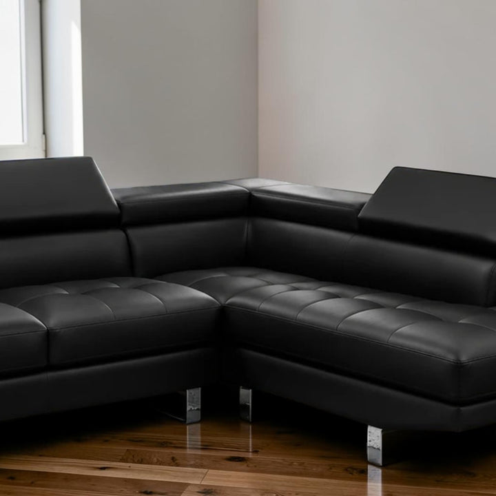 Grayson 3-Seater Sectional Sofa In Leathaire Upholstery - Black | Available in LHF/ RHF Configuration