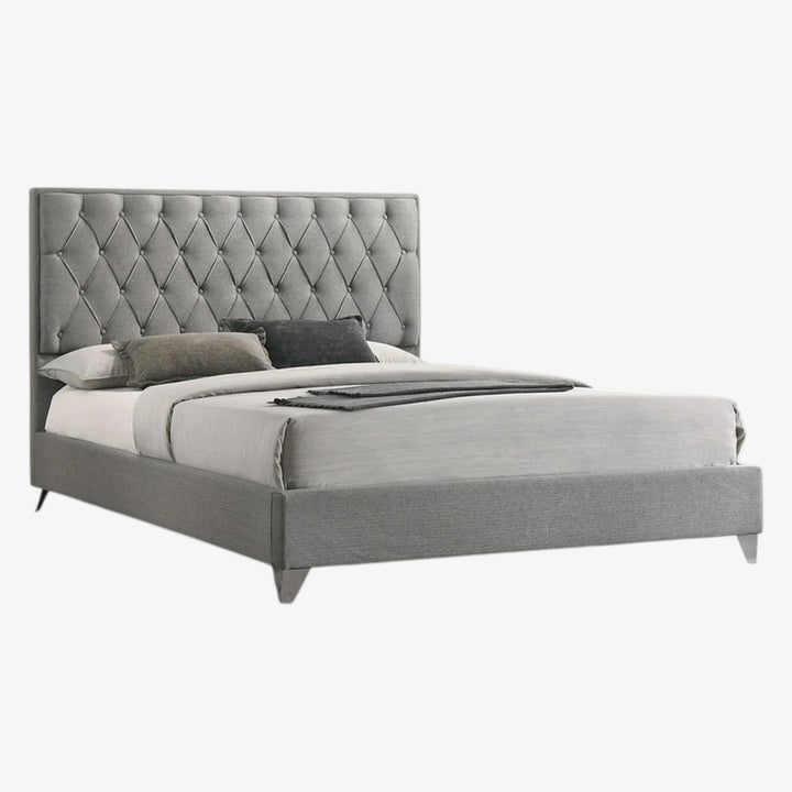 Cooper Grey Fabric Upholstered Platform Bed Frame With Diamond Tufted Headboard