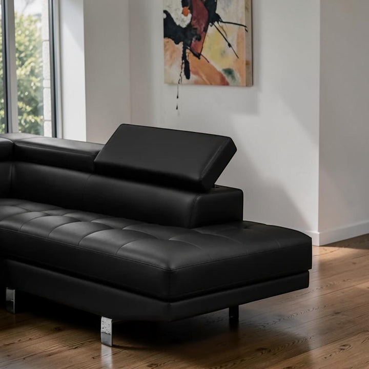 Grayson 3-Seater Sectional Sofa In Leathaire Upholstery - Black | Available in LHF/ RHF Configuration