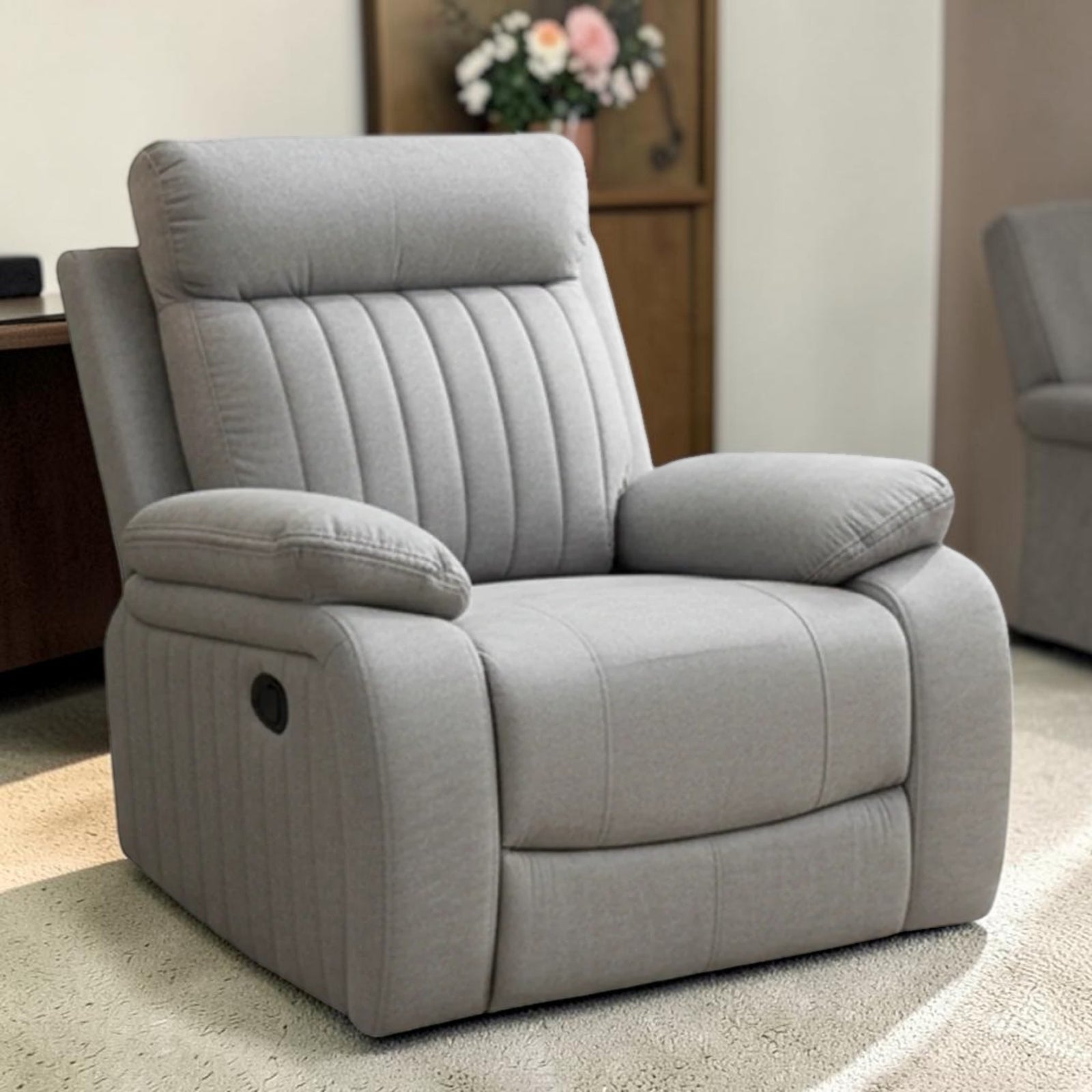 Elyse Power Recliner Chair in Fabric Upholstery - Stone - Close-Up Detail