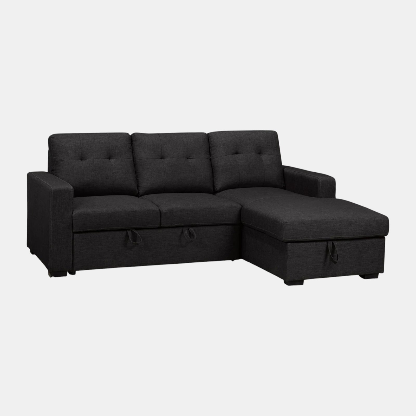Obrike Fabric Dark Grey Sectional Sofa Bed with Reversible Storage Chaise - Dark-Grey - Front View