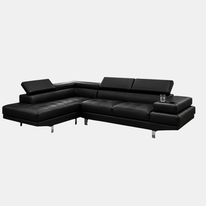 Grayson 3-Seater Sectional Sofa In Leathaire Upholstery - Black | Available in LHF/ RHF Configuration