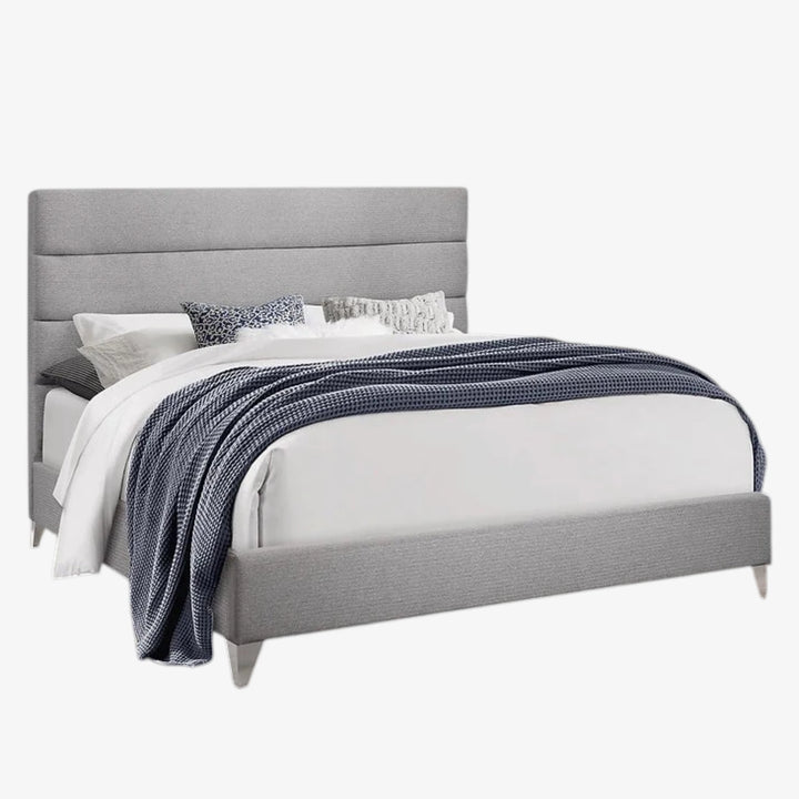 Diaz Grey Fabric Upholstered Platform Bed Frame With Horizontal Tufted Headboard
