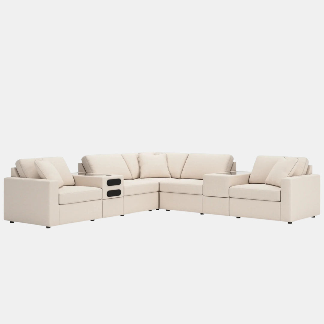 92103S69 Modmax 7-Piece Fabric Sectional Sofa With Storage &amp; Audio System Console - Oyster | Signature Design By Ashley
