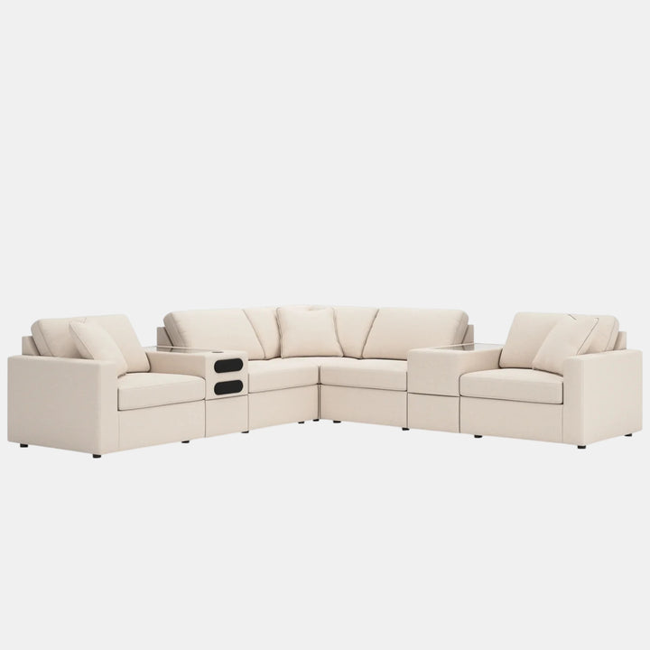 92103S69 Modmax 7-Piece Fabric Sectional Sofa With Storage &amp; Audio System Console - Oyster | Signature Design By Ashley