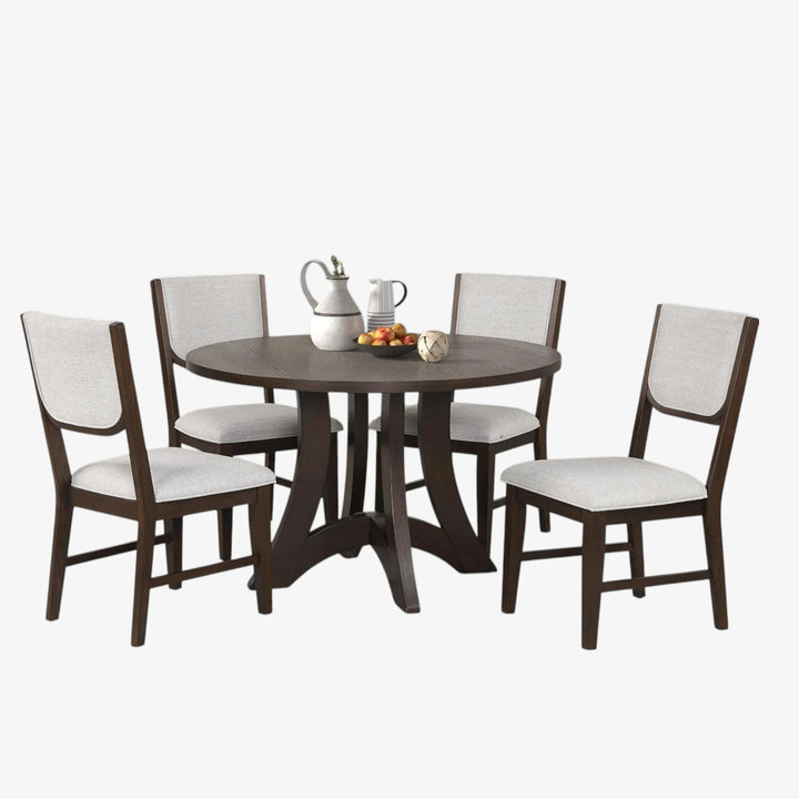 Ville 5-Piece Brown Dining Table Set With Fabric Upholstered Chairs