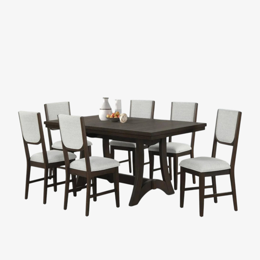 Ville 7-Piece Brown Dining Table Set With Fabric Upholstered Chairs