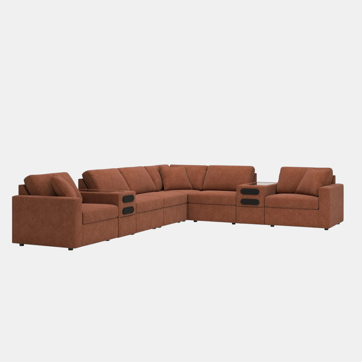 92102S16 Modmax 8-Piece Fabric Sectional Sofa With Audio System Console - Spice | Signature Design By Ashley