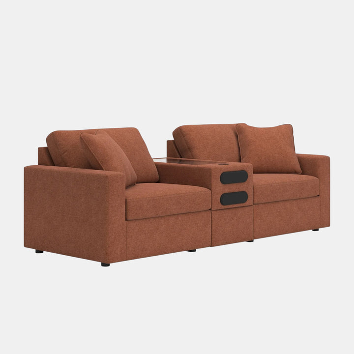 92102S13 Modmax 3-Piece Fabric Modular Loveseat With Audio System Console - Spice | Signature Design By Ashley