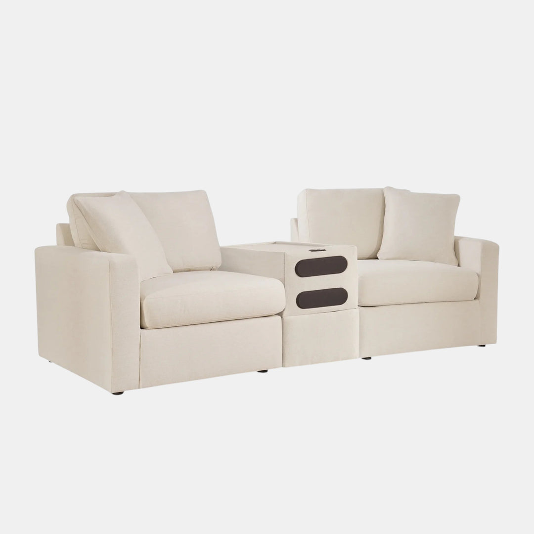 92103S13 Modmax 3-Piece Fabric Modular Loveseat With Audio System Console - Oyster | Signature Design By Ashley